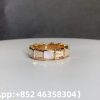 Custom Solid 18k Gold Bulgari Jewelry Serpenti Viper Thick Band Ring Set with Pavé Diamonds and White Mother-Of-Pearl Elements