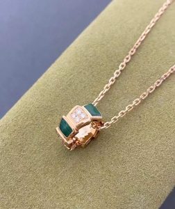 Custom Bvlgari Serpenti Vipe Diamond Malachite Pendant Necklace
