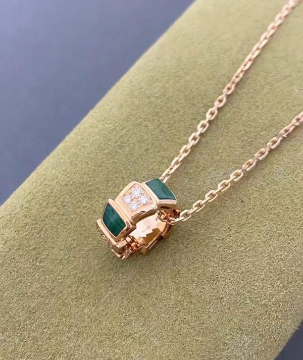 Custom Bvlgari Serpenti Vipe Diamond Malachite Pendant Necklace Custom Bvlgari Serpenti Vipe Diamond Malachite Pendant Necklace
