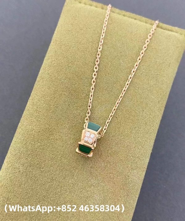 Custom Bvlgari Serpenti Vipe Diamond Malachite Pendant Necklace Custom Bvlgari Serpenti Vipe Diamond Malachite Pendant Necklace