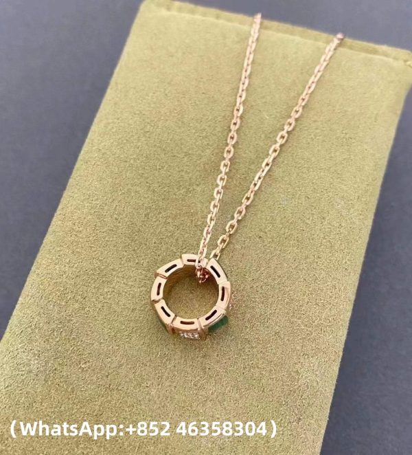 Custom Bvlgari Serpenti Vipe Diamond Malachite Pendant Necklace Custom Bvlgari Serpenti Vipe Diamond Malachite Pendant Necklace
