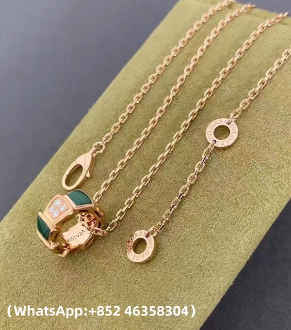 Custom Bvlgari Serpenti Vipe Diamond Malachite Pendant Necklace Custom Bvlgari Serpenti Vipe Diamond Malachite Pendant Necklace
