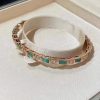 Custom Solid 18k Gold Bulgari Jewelry Serpenti Viper Thin Bangle Bracelet Set with Malachite Elements