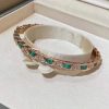 Custom Solid 18k Gold Bulgari Jewelry Serpenti Viper Thin Bangle Bracelet Set with Malachite Elements