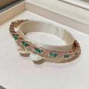 Custom Solid 18k Gold Bulgari Jewelry Serpenti Viper Thin Bangle Bracelet Set with Malachite Elements