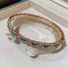 Custom Solid 18k Gold Bulgari Jewelry Serpenti Viper Thin Bangle Bracelet Set with Malachite Elements