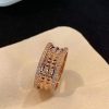 Custom Solid 18k Gold Bulgari Jewelry B.Zero1 Rock Four-Band Ring with Studded Spiral and Pavé Diamonds on the Edges