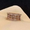 Custom Solid 18k Gold Bulgari Jewelry B.Zero1 Rock Four-Band Ring with Studded Spiral and Pavé Diamonds on the Edges