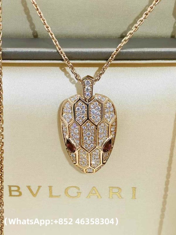微信图片_2025-11-01_144827_223 (1) Custom Solid 18k Gold Bulgari Jewelry Serpenti Pendant Necklace Set with Rubellite Eyes and Pavé Diamonds on the Chain and Head
