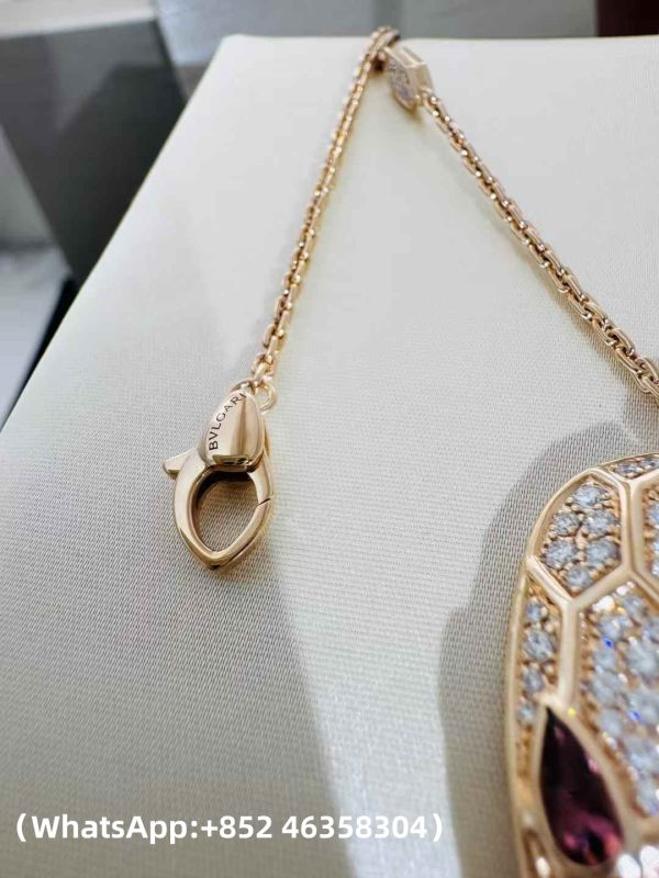 微信图片_2025-11-01_144843_500 (1) Custom Solid 18k Gold Bulgari Jewelry Serpenti Pendant Necklace Set with Rubellite Eyes and Pavé Diamonds on the Chain and Head