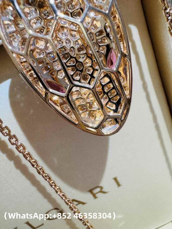 微信图片_2025-11-01_144847_685 (1) Custom Solid 18k Gold Bulgari Jewelry Serpenti Pendant Necklace Set with Rubellite Eyes and Pavé Diamonds on the Chain and Head