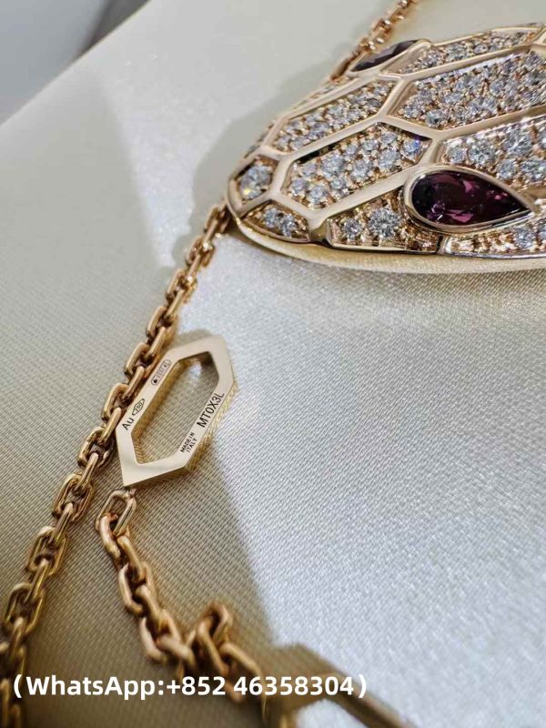 微信图片_2025-11-01_144851_067 (1) Custom Solid 18k Gold Bulgari Jewelry Serpenti Pendant Necklace Set with Rubellite Eyes and Pavé Diamonds on the Chain and Head