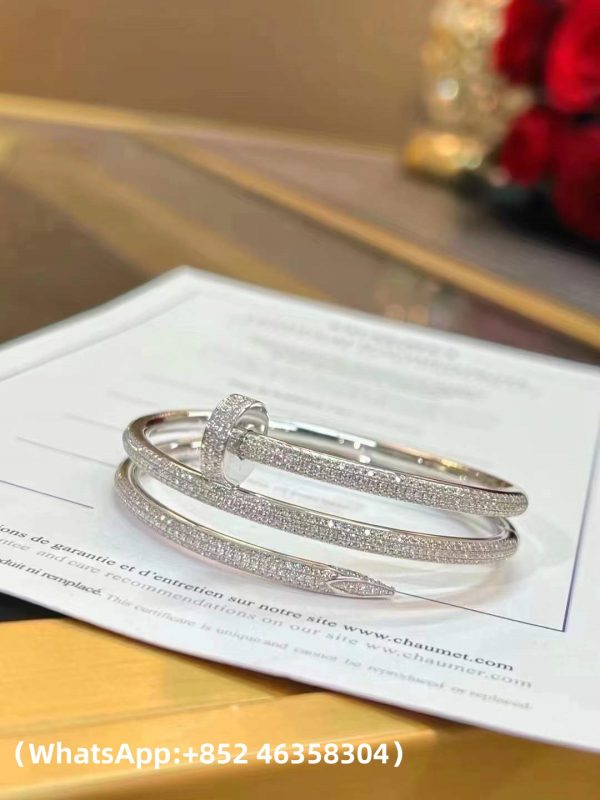 Custom Solid 18k Gold Cartier Jewelry Juste un Clou 2 Rows Nail Bracelet in 18K White Gold and Pave Diamonds