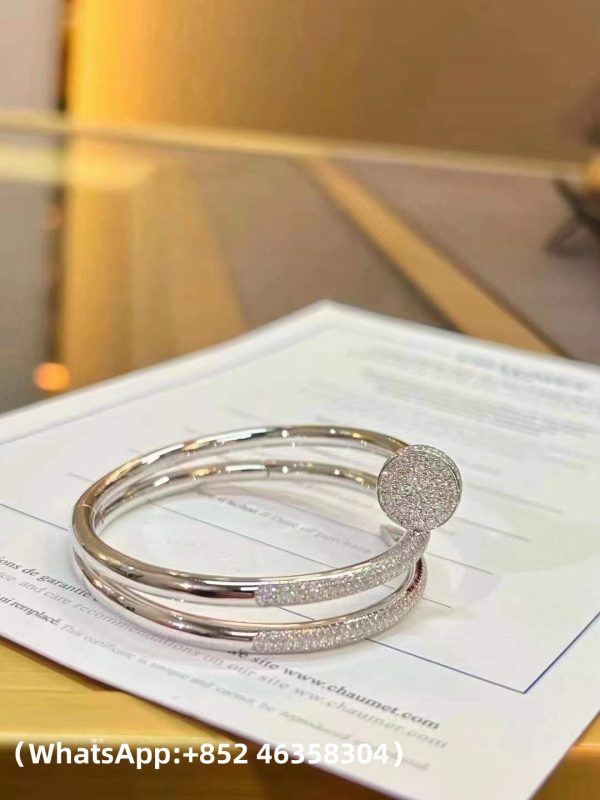 Custom Solid 18k Gold Cartier Jewelry Juste un Clou 2 Rows Nail Bracelet in 18K White Gold and Pave Diamonds