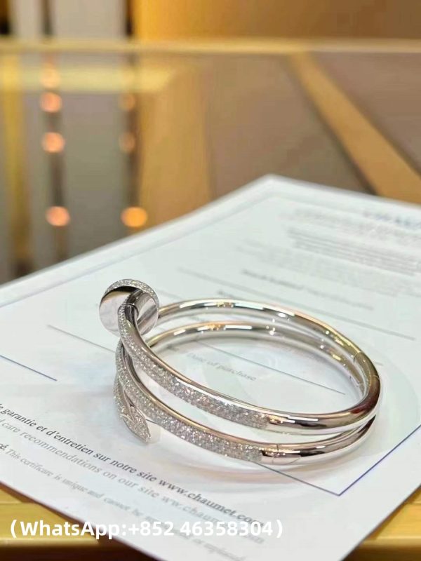 Custom Solid 18k Gold Cartier Jewelry Juste un Clou 2 Rows Nail Bracelet in 18K White Gold and Pave Diamonds