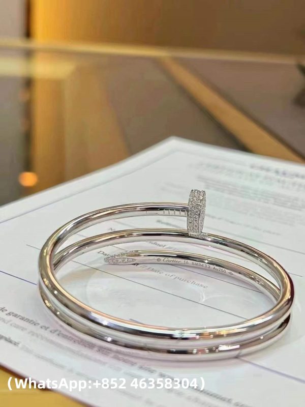 Custom Solid 18k Gold Cartier Jewelry Juste un Clou 2 Rows Nail Bracelet in 18K White Gold and Pave Diamonds