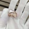 Custom Solid 18k Gold Bulgari Jewelry Divas' Dream Small Contraire Ring Set with Mother of Pearl and Pavé Diamonds