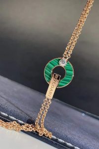 Custom Solid 18k Gold Bulgari Jewelry Bulgari Openwork Bracelet Set with Malachite Elements and a Round Brilliant-Cut Diamond