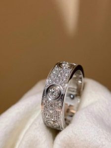 Custom Solid 18K Gold Cartier Jewelry LOVE Ring Classic Model Paved 6 Diamonds