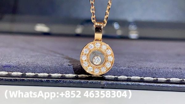 Custom Solid 18k Gold Chopard Jewelry Happy Diamonds Icons Pendant, Ethical Rose Gold, Diamonds