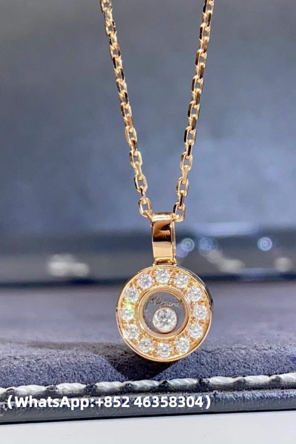 Custom Solid 18k Gold Chopard Jewelry Happy Diamonds Icons Pendant, Ethical Rose Gold, Diamonds