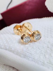Custom Solid 18k Gold Cartier Jewelry Cartier d'Amour Stud Earrings 2 Diamonds Medium Model