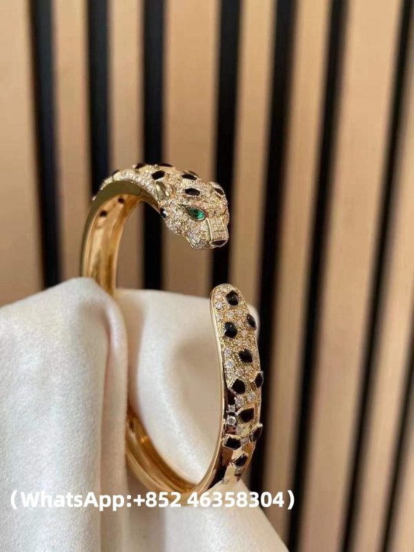 Custom Solid 18k Gold Cartier Jewelry Panthère de Cartier Bracelet Medium Model Half-Paved Custom Solid 18k Gold Cartier Jewelry Panthère de Cartier Bracelet Medium Model Half-Paved