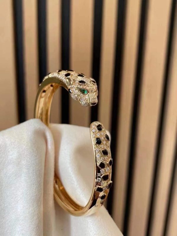 Custom Solid 18k Gold Cartier Jewelry Panthère de Cartier Bracelet Medium Model Half-Paved Custom Solid 18k Gold Cartier Jewelry Panthère de Cartier Bracelet Medium Model Half-Paved