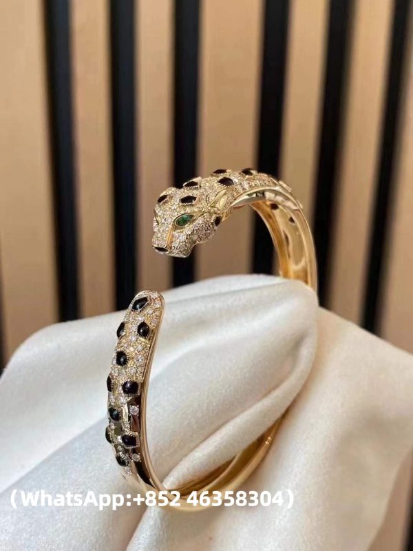 Custom Solid 18k Gold Cartier Jewelry Panthère de Cartier Bracelet Medium Model Half-Paved Custom Solid 18k Gold Cartier Jewelry Panthère de Cartier Bracelet Medium Model Half-Paved