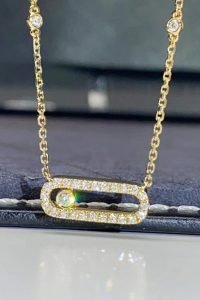 Custom Solid 18k Gold Messika Jewelry Move Uno Pavé Yellow Gold Diamond Necklace