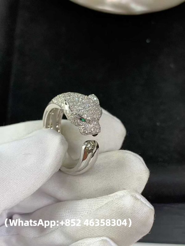 Custom Solid 18k Gold Cartier Jewelry Panthère de Cartier Ring Small Model Half-Paved