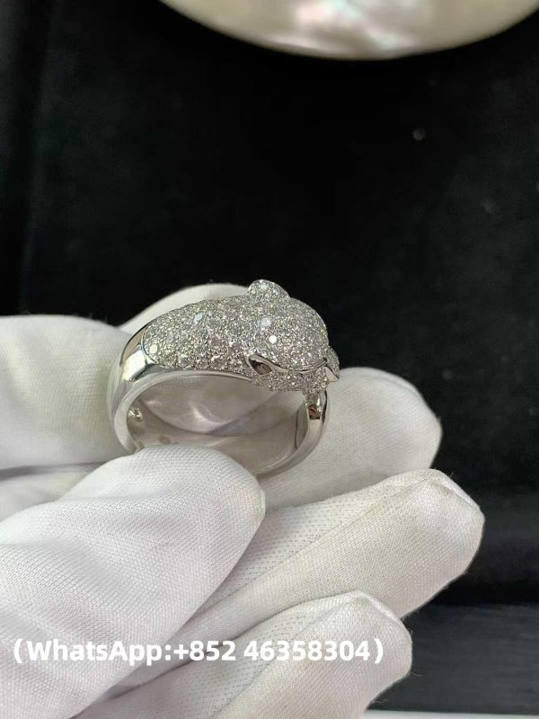 Custom Solid 18k Gold Cartier Jewelry Panthère de Cartier Ring Small Model Half-Paved