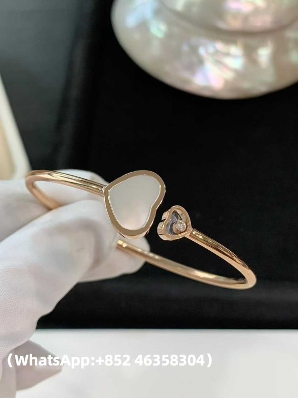 Custom Solid 18k Gold Chopard Jewelry Happy Hearts Bangle Ethical Rose Gold Diamond Mother-Of-Pearl