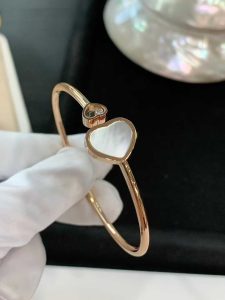 Custom Solid 18k Gold Chopard Jewelry Happy Hearts Bangle Ethical Rose Gold Diamond Mother-Of-Pearl