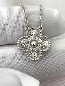 Custom Solid 18K Gold Van Cleef & Arpels Vintage Alhambra pendant 18K white gold Diamond