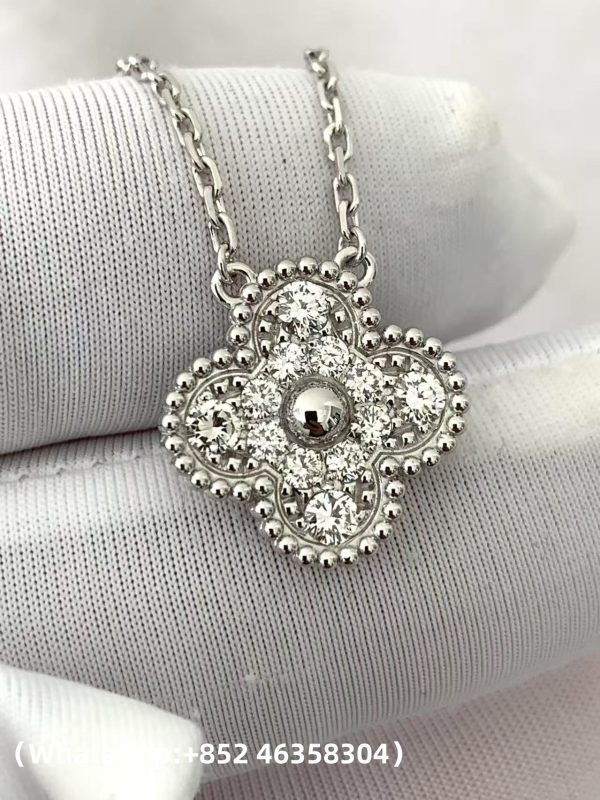 Custom Solid 18K Gold Van Cleef & Arpels Vintage Alhambra pendant 18K white gold Diamond