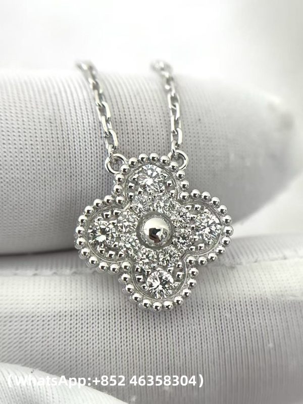 Custom Solid 18K Gold Van Cleef & Arpels Vintage Alhambra pendant 18K white gold Diamond