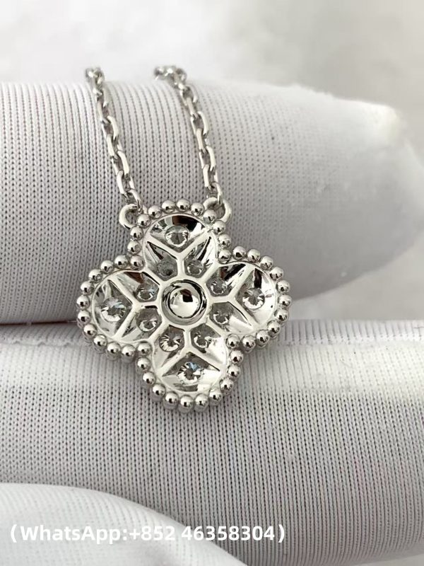 Custom Solid 18K Gold Van Cleef & Arpels Vintage Alhambra pendant 18K white gold Diamond