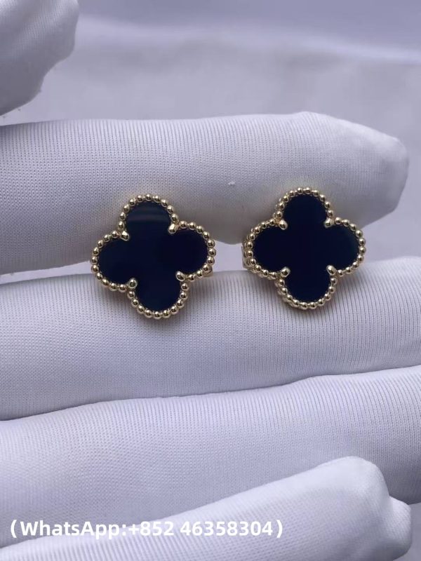 Custom Solid 18K Gold Van Cleef & Arpels Jewelry Vintage Alhambra Earrings Onyx Custom Solid 18K Gold Van Cleef & Arpels Jewelry Vintage Alhambra Earrings Onyx