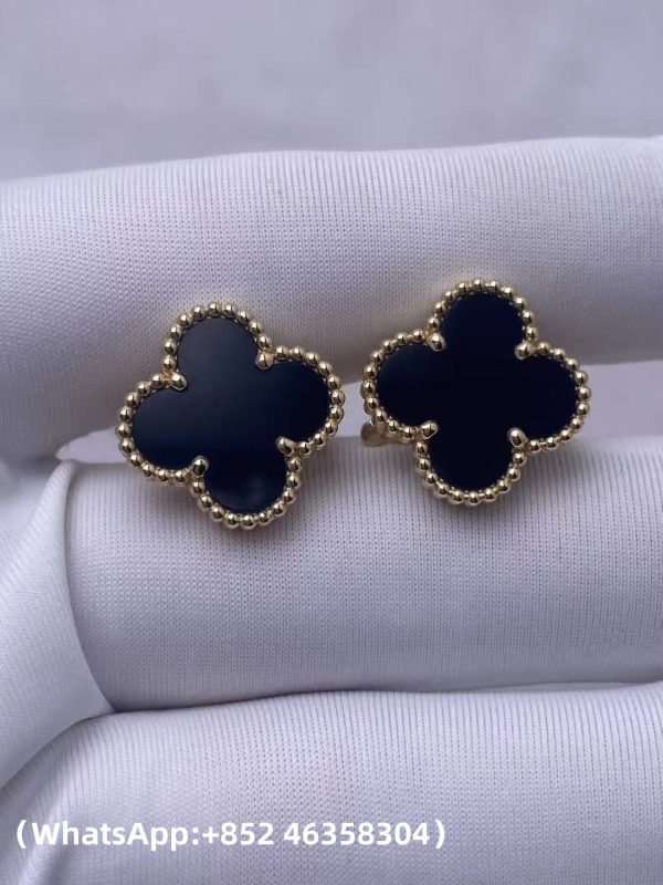 Custom Solid 18K Gold Van Cleef & Arpels Jewelry Vintage Alhambra Earrings Onyx Custom Solid 18K Gold Van Cleef & Arpels Jewelry Vintage Alhambra Earrings Onyx