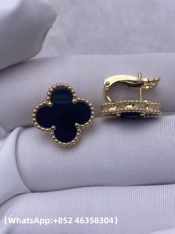 Custom Solid 18K Gold Van Cleef & Arpels Jewelry Vintage Alhambra Earrings Onyx Custom Solid 18K Gold Van Cleef & Arpels Jewelry Vintage Alhambra Earrings Onyx