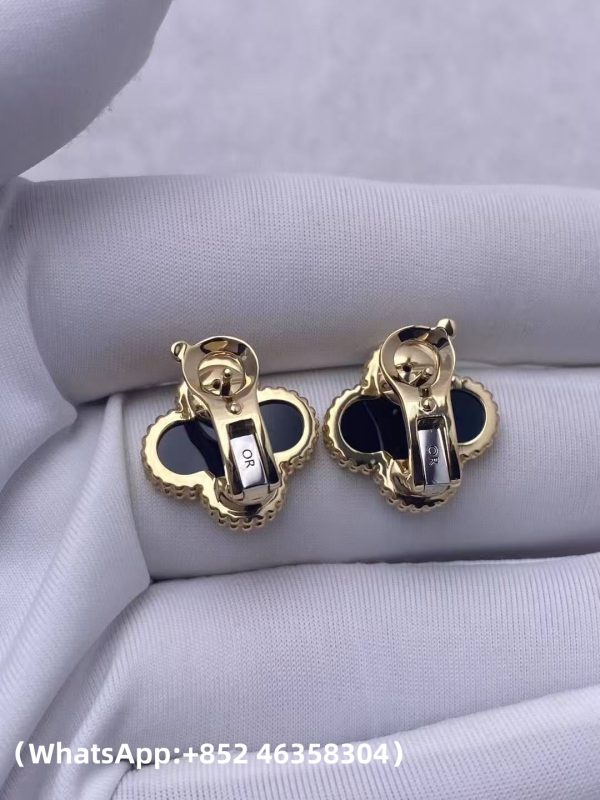 Custom Solid 18K Gold Van Cleef & Arpels Jewelry Vintage Alhambra Earrings Onyx Custom Solid 18K Gold Van Cleef & Arpels Jewelry Vintage Alhambra Earrings Onyx