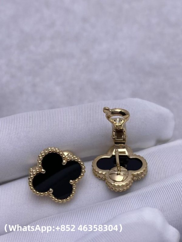 Custom Solid 18K Gold Van Cleef & Arpels Jewelry Vintage Alhambra Earrings Onyx Custom Solid 18K Gold Van Cleef & Arpels Jewelry Vintage Alhambra Earrings Onyx