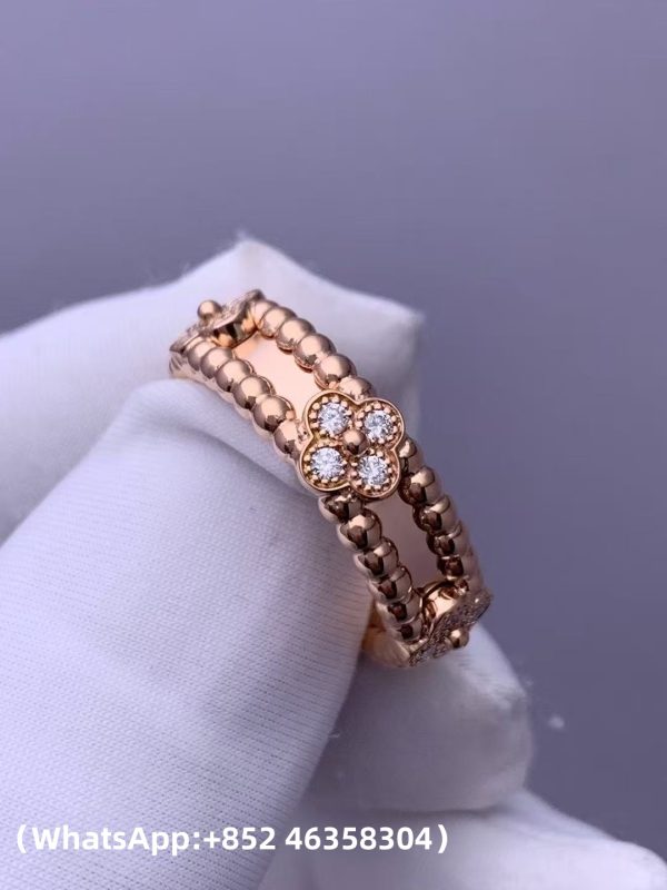 Custom Solid 18k Gold Van Cleef & Arpels Jewelry Perlée Sweet Clovers Ring