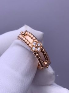 Custom Solid 18k Gold Van Cleef & Arpels Jewelry Perlée Sweet Clovers Ring