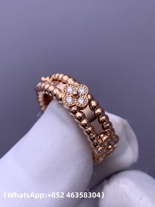 Custom Solid 18k Gold Van Cleef & Arpels Jewelry Perlée Sweet Clovers Ring