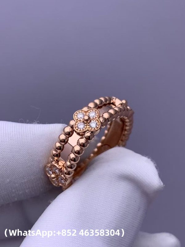 Custom Solid 18k Gold Van Cleef & Arpels Jewelry Perlée Sweet Clovers Ring