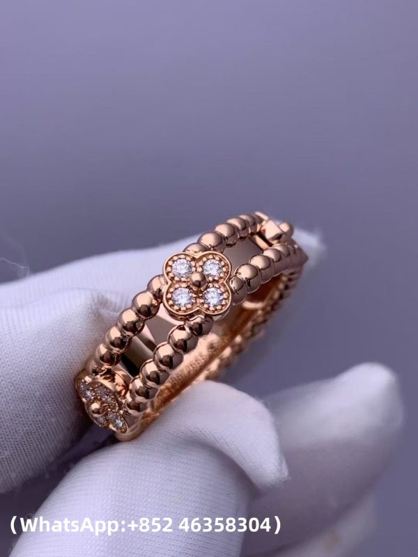Custom Solid 18k Gold Van Cleef & Arpels Jewelry Perlée Sweet Clovers Ring
