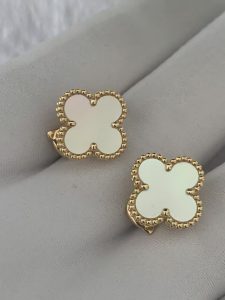 Custom Solid 18k Gold Van Cleef & Arpels Vintage Alhambra Earrings