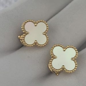 Custom Solid 18k Gold Van Cleef & Arpels Vintage Alhambra Earrings